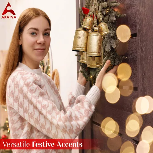 Vista 4 de AKATVA Campanas de Navidad grandes para decoración – Campanas de vaca para decoración navideña rústica – Campanas doradas para decoraciones