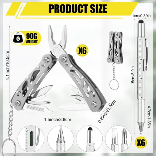 Vista 2 de 12 piezas de múltiples herramientas a granel para el Día del Padre para hombres, bolígrafo multiherramienta 6 en 1, alicates multiherramienta