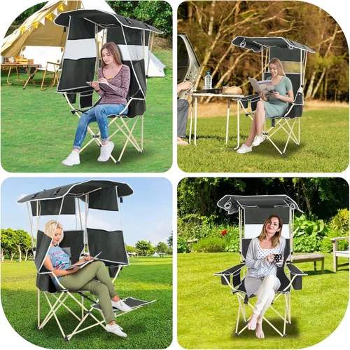 Vista 7 de Silla de camping con toldo, sillas deportivas para adultos, silla de toldo con reposapiés extraíble, silla de pesca en hielo con portavasos