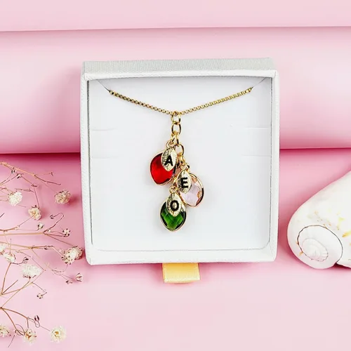 Vista 7 de Birthstones & Initials Necklace for Mom, Grandma, Women Up To 7 Birthstones, Multiple Kids, Grandkids Personalized Custom Family Jewelry for