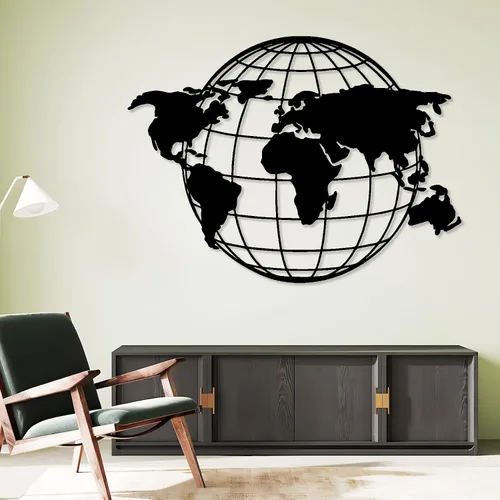 Vista 2 de Arte de pared de mapa del mundo metálico, mapa global del mundo, continentes de mapa del mundo de metal, arte de pared de tierra, arte de pared