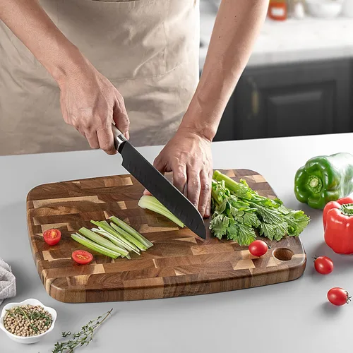 Vista 5 de Tabla de Cortar de Madera Bloque de Carnicero, Tabla de Cortar de Madera con Mangos para Carne Queso Tabla de Charcutería, Ideal para Cortar