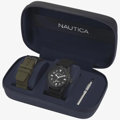 Vista 4 de Nautica "Fuera de Borda Acero Inoxidable y Silicona Reloj Deportivo de Cuarzo de los hombres, color negro (Modelo napoub001)