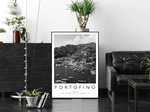 Vista 3 de Impresión Portofino, Póster de Portofino, Arte de pared de viaje, impresión de viajes, impresión de Italia, decoración de viajes, arte en blanco