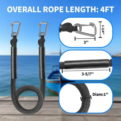 Vista 2 de Cuerda elástica para embarcaciones con clips dobles de acero inoxidable 316, accesorios para lancha baja, kayak, pontón, embarcación, waverunner