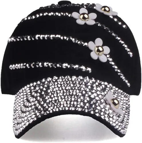 Vista 2 de Gudessly Bling - Gorra de béisbol para mujer, diseño de flores, con diamantes de imitación, ajustable, de mezclilla