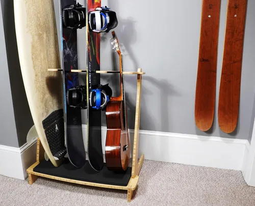 Vista 9 de Grassracks Estante vertical independiente para tablas de surf de alta calidad, soporte de bambú magistralmente hecho para 4 tablas de surf