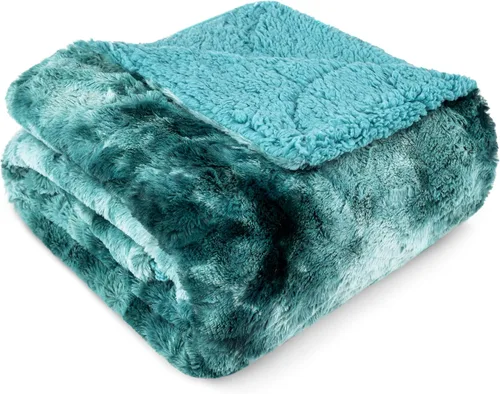 Vista 21 de PAVILIA - Manta de piel sintética reversible con diseño tie-dye color negro, suave, mullida y cálida, mantas y cobijas de sherpa para cama, manta