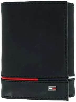 Vista 5 de Tommy Hilfiger Billetera de cuero Leif RFID triple con doble identificación, color negro