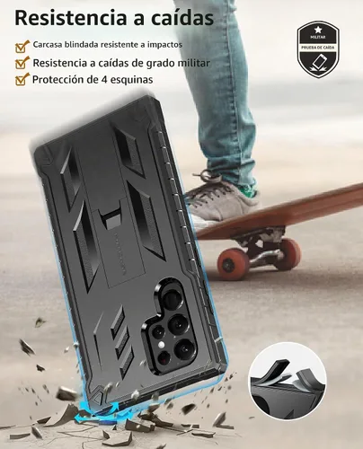 Vista 4 de FNTCASE - Funda para Samsung Galaxy S22 Ultra, protector de pantalla integrado, color negro Rugged Kickstand, 20FT Military-Grade Drop Protection