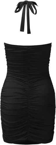 Vista 6 de Womens A Line Dress Solid Sexy Halter Neck Club Sleeveless Ruched Mini Dress Sleeveless Dresses