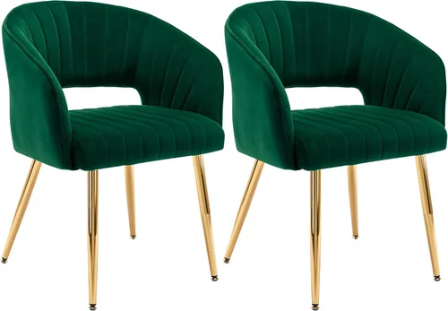 Vista 10 de ABET Juego de 2 sillas de comedor de terciopelo, rayas modernas con patas doradas, color negro