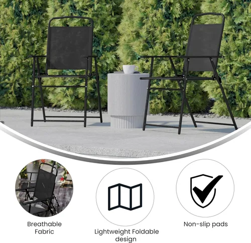 Vista 5 de Flash Furniture Mystic - Sillas plegables para patio, sillas de césped de textileno para exteriores con reposabrazos, juego de 2, color negro