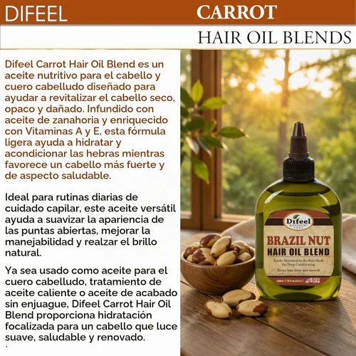Vista 4 de Difeel Mezcla de aceite de zanahoria para el cabello, tamaño de viaje, 2.5 onzas. Carrot