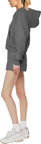Vista 5 de PUWEI Chaqueta corta con capucha y cordón para mujer, casual, con cremallera, con bolsillos