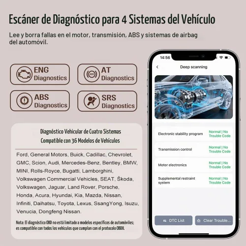 Vista 2 de OBD2 escáner Bluetooth, motor AT ABS SRS herramienta de diagnóstico para iOS Android, protocolo privado herramienta de diagnóstico automotriz