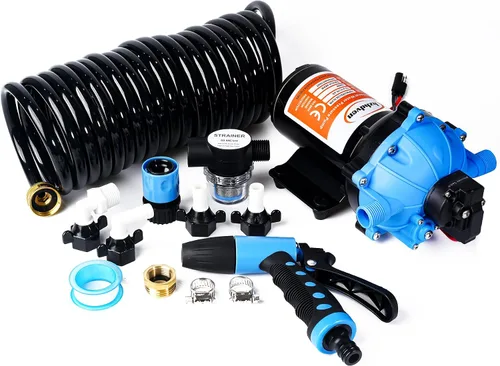 Vista 11 de [Versión mejorada] Bomba de agua dulce de 12V CC para RV, 7GPM 70PSI, bomba de diafragma autocebante de cinco cámaras con interruptor de presión