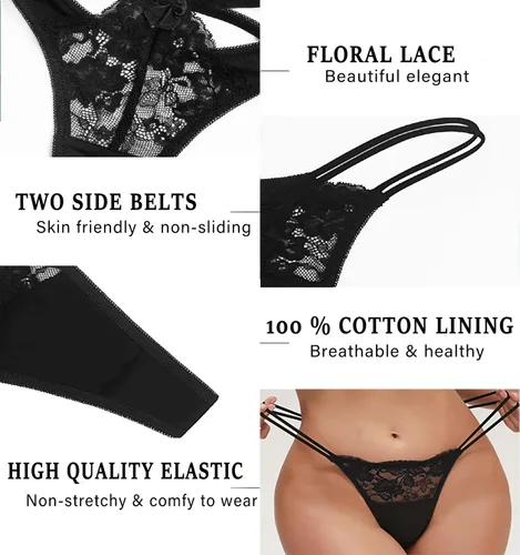 Vista 5 de Tangas de encaje para mujer, cómodas y transpirables, paquete de ropa interior sexy y atrevida