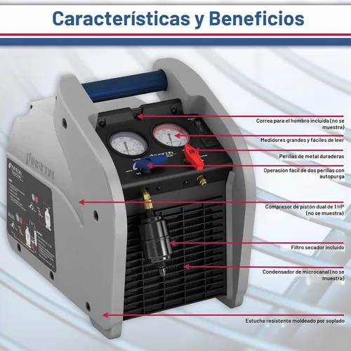 Vista 2 de Inficon 714-202-G1 - Máquina de recuperación dual de refrigerante Vortex, 1 HP, 120V
