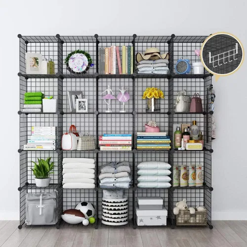 Vista 2 de YOZO - Cubo multifunción, de almacenamiento, de alambre, metal y tipo estante y armario para despensa, 25 cubos, color negro