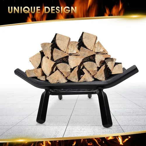 Vista 4 de G GOOD GAIN Rejilla para chimenea con retenedor de brasas, de 15.5" de hierro fundido resistente para interiores, chimenea, hogar, estufa de leña