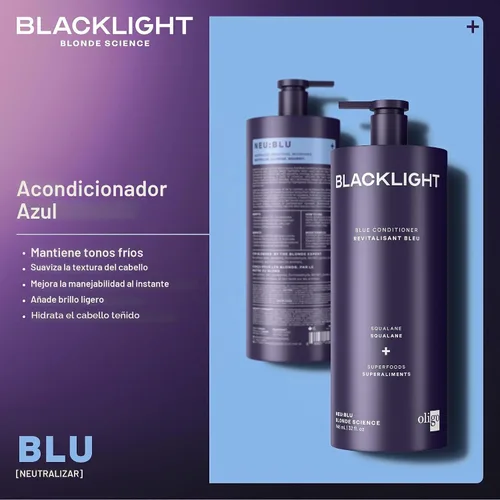 Vista 3 de Oligo Professionnel - Acondicionador azul - Rubio negro Science NEU BLU - Elimina el cobrizo - Hidrata y suaviza para una textura sedosa - Mejora