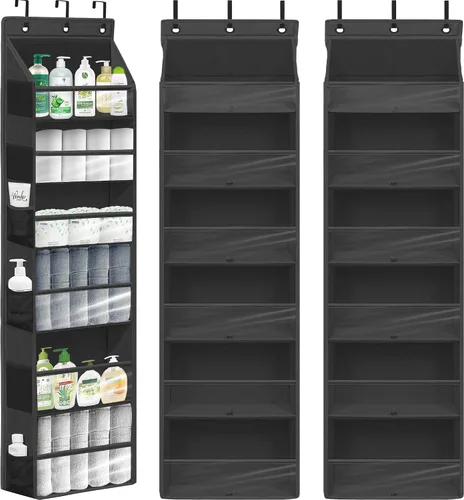 Vista 17 de Organizador de puerta con 6 bolsillos extra grandes, 12 bolsillos laterales, estante de almacenamiento resistente para armario, organizador de Beige
