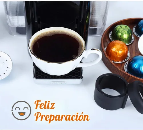 Vista 8 de Geesta - Kit de recarga reutilizable para cápsulas Nespresso Vertuolina, color negro Incluye 80 tapas de sellado de papel de aluminio, soporte