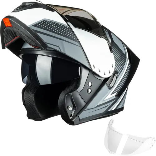 Vista 10 de ILM Casco modular de motocicleta para adultos, de cara completa, abatible, con doble visera, Street Bike Racing DOT modelo MM966