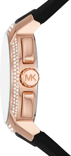 Vista 2 de Michael Kors Reloj de cuarzo de acero inoxidable Sidney para mujer con correa de silicona, NegroRosa, Reloj de cuarzo