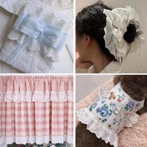 Vista 6 de Cinta de algodón de 7 yardas con ojales para costura, vestidos, ropa de bebé, bolsos, ropa para mascotas, 3.2 pulgadas