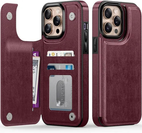 Vista 64 de LETO para iPhone 15 Pro Funda tipo cartera - Tapa tipo folio con patada - Diseños de moda - Tarjetero - Funda protectora para mujeres y niñas - 6.1