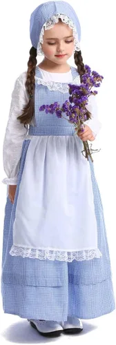 Vista 6 de Vestido de niña de la pradera británica pionero vestido de California trajes colonial peregrino criada vestido Halloween Cosplay traje