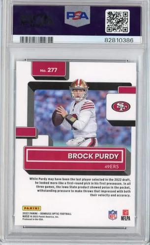 Vista 2 de Panini Donruss Optic Brock Purdy # 277 Rookie RC Football Card PSA 9 Mint