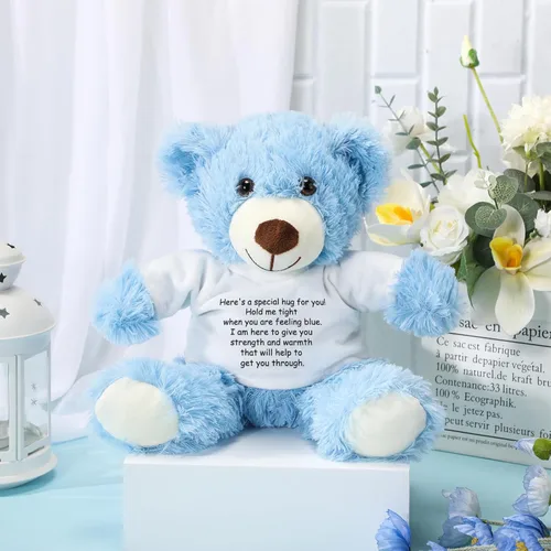 Vista 4 de Lenwen Un regalo de abrazo de oso para mujeres, pésame pronto, condolencias para mujeres, peluche de animal de peluche, abrazo pensando en ti, Azul