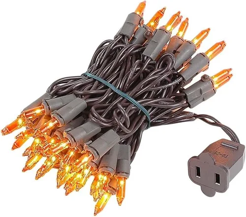 Vista 7 de Novelty Lights Mini luces incandescentes tradicionales de 11 pies, 50 bombillas, transparente en cable marrón con espacio de 2.5 pulgadas, grado
