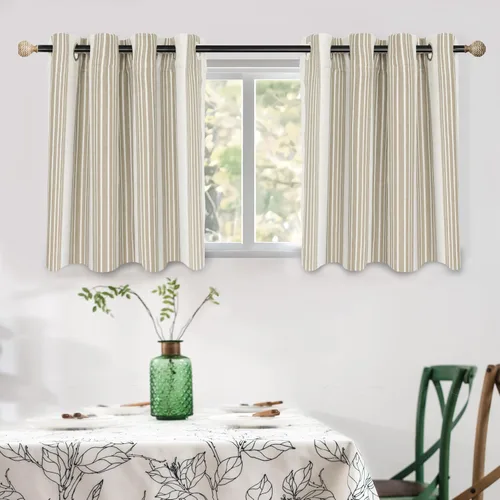 Vista 66 de DriftAway Chris Linen - Cortinas opacas con capa térmica y reductora de sonido, 63 pulgadas de largo para dormitorio, cortinas estampadas a rayas