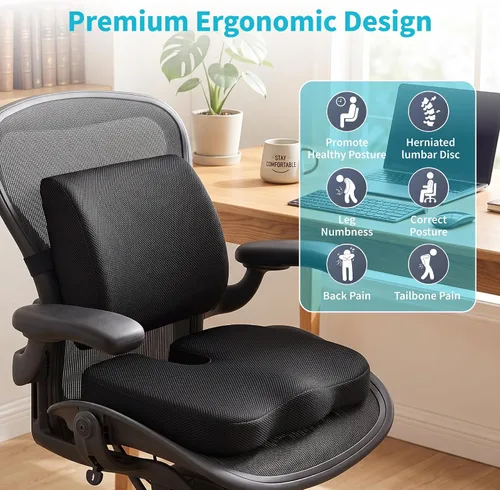 Vista 3 de Ergonomic Seat Cushion & Lumbar Support Pillow Set for Office Chair Black