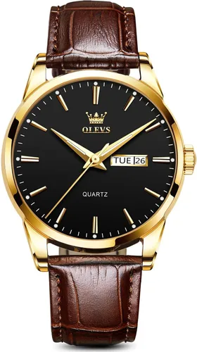 Vista 15 de OLEVS Brown Mens Leather Watch Dress Casual Day Date Quartz Wrist Watch