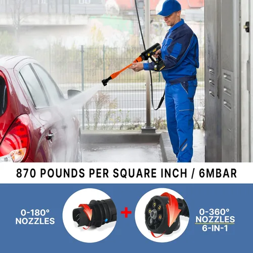 Vista 7 de T TOVIA Kit de lavadora eléctrica de 870 PSI, pistola de lavado a presión inalámbrica con batería impermeable de 4.0 Ah, boquilla 6 en 1, boquilla