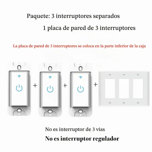 Vista 7 de Interruptor de luz WiFi inteligente de 3 bandas compatible con Alexa y Google Home