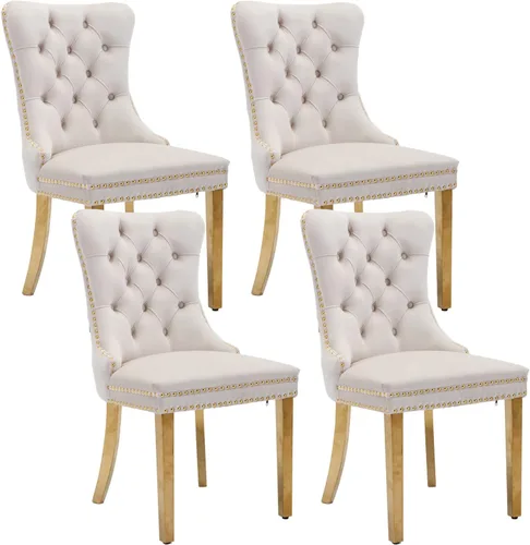 Vista 81 de Juego de 2 sillas de comedor de terciopelo beige, modernas sillas de cocina tapizadas