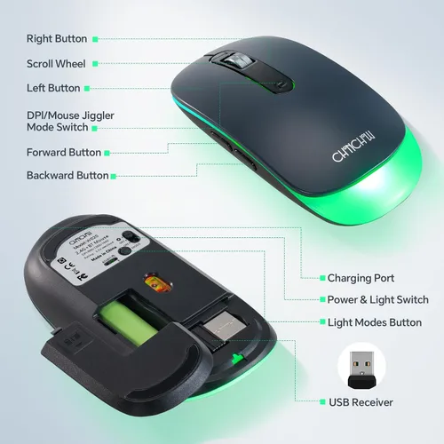 Vista 3 de Ratón LED inalámbrico recargable 2.4GHzBluetooth Método de conexión múltiple silencioso delgado con batería intercambiable grande 1600DPi USB