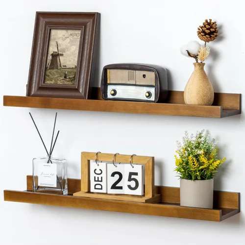 Vista 59 de FLYJOE Estante de repisa de fotos para pared, 24 pulgadas de madera de fresno maciza, estantes para libros de guardería, estantes flotantes