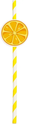 Vista 6 de Pajitas de papel biodegradables de limón, pajitas decorativas a rayas para fiesta de cumpleaños de limón, juego de 20.