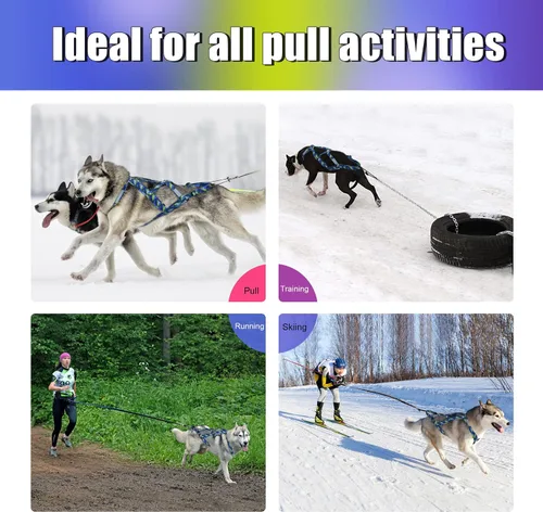 Vista 5 de PET ARTIST Arnés de tracción de peso para perro, entrenamiento de velocidad, arnés de trineo para perros medianos y grandes, azul, L