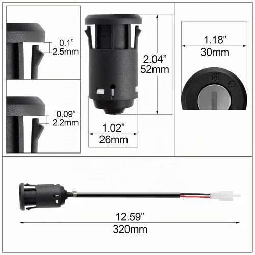 Vista 2 de Wingsmoto de llave de contacto eléctrica de dos cables con cerrojo para motocicletas, con 2 posiciones