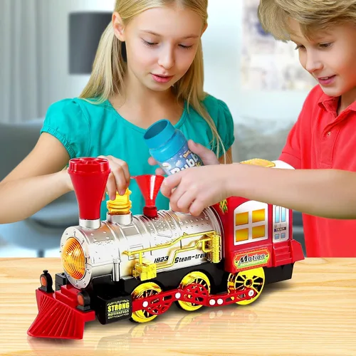Vista 5 de ArtCreativity Máquina de burbujas de juguete de tren de Navidad para niños, soplador de burbujas, tren de música de burbujas para niños con luces