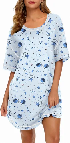 Vista 10 de Ekouaer Camisones para Mujeres Camisa de Dormir Suave de Manga Corta Camisa de Noche de Talla Grande Ropa de Dormir Cómoda Vestido de Dormir