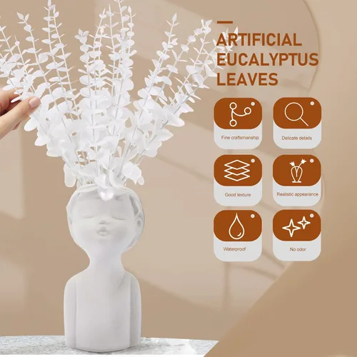 Vista 3 de Cabilock 20 tallos de hojas de eucalipto artificiales para decoración de bodas, ramas verdes artificiales para arreglos florales y decoración